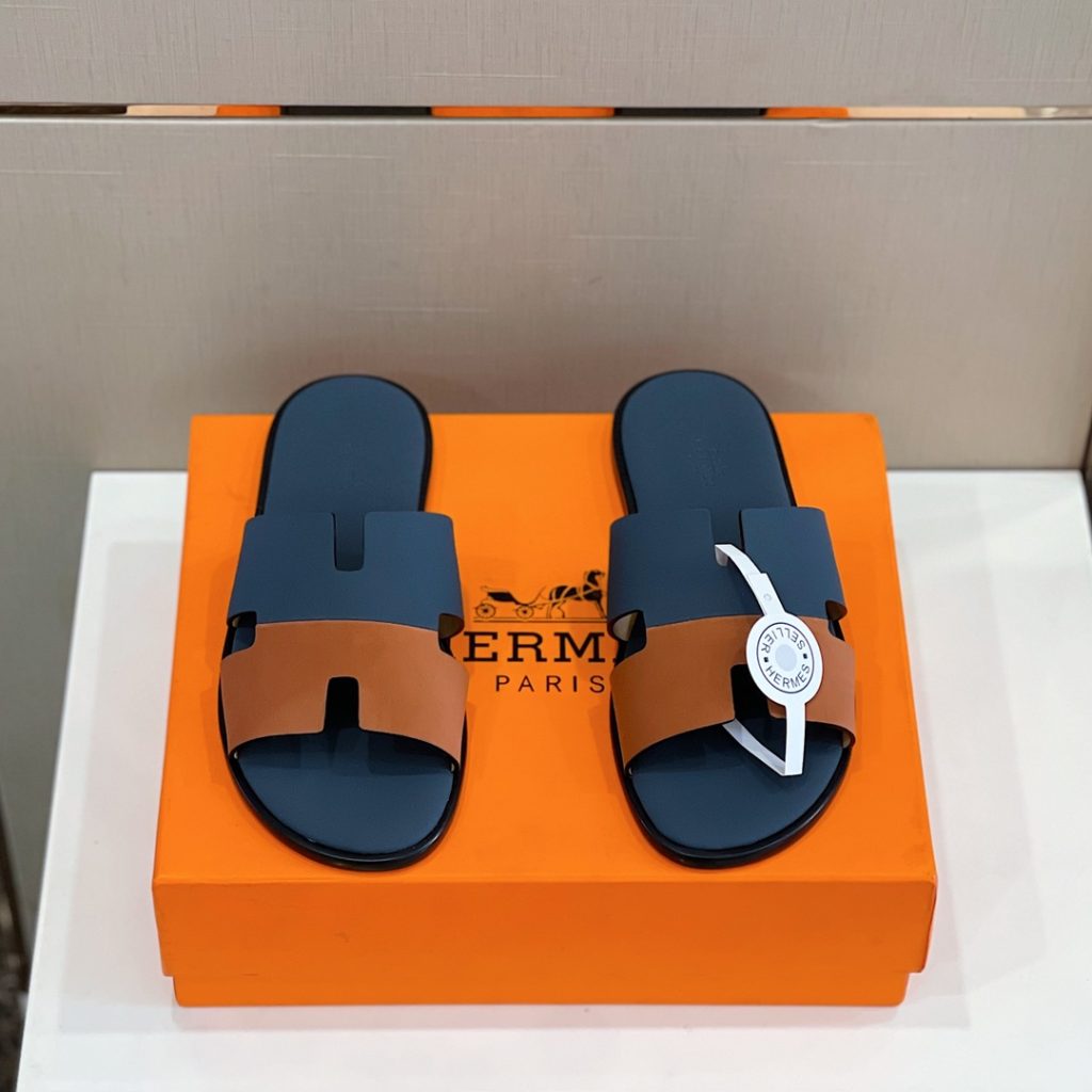 Hermes Izmir Sandal Dark Blue And Brown For Men