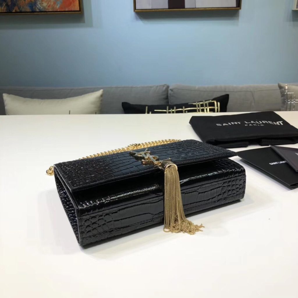 Saint Laurent Kate Small Chain Bag With Tassel In Embossed Black For Women 7.8in/20cm YSL 474366DND0J1000