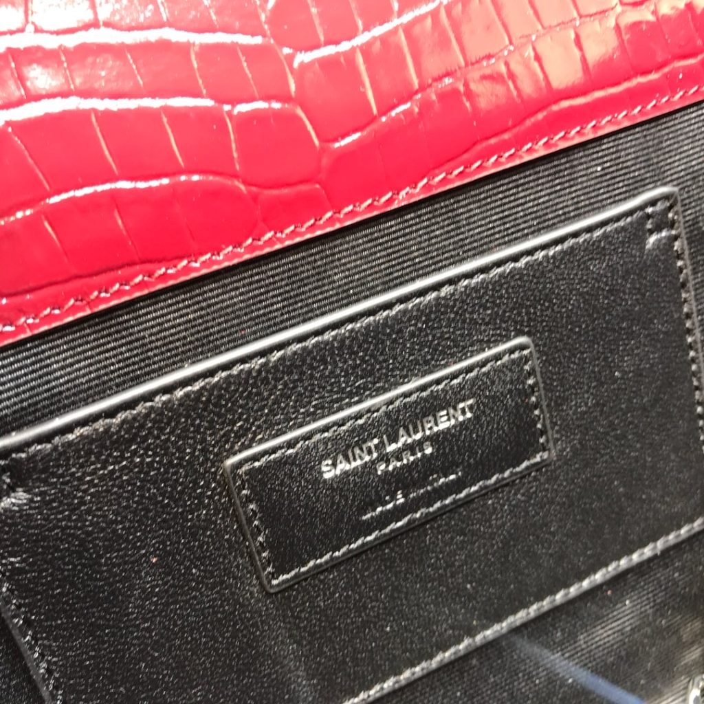 Saint Laurent Kate Medium Chain Bag With Tassel In Embossed Crocodile Burgundy For Women 9.4in/24cm YSL