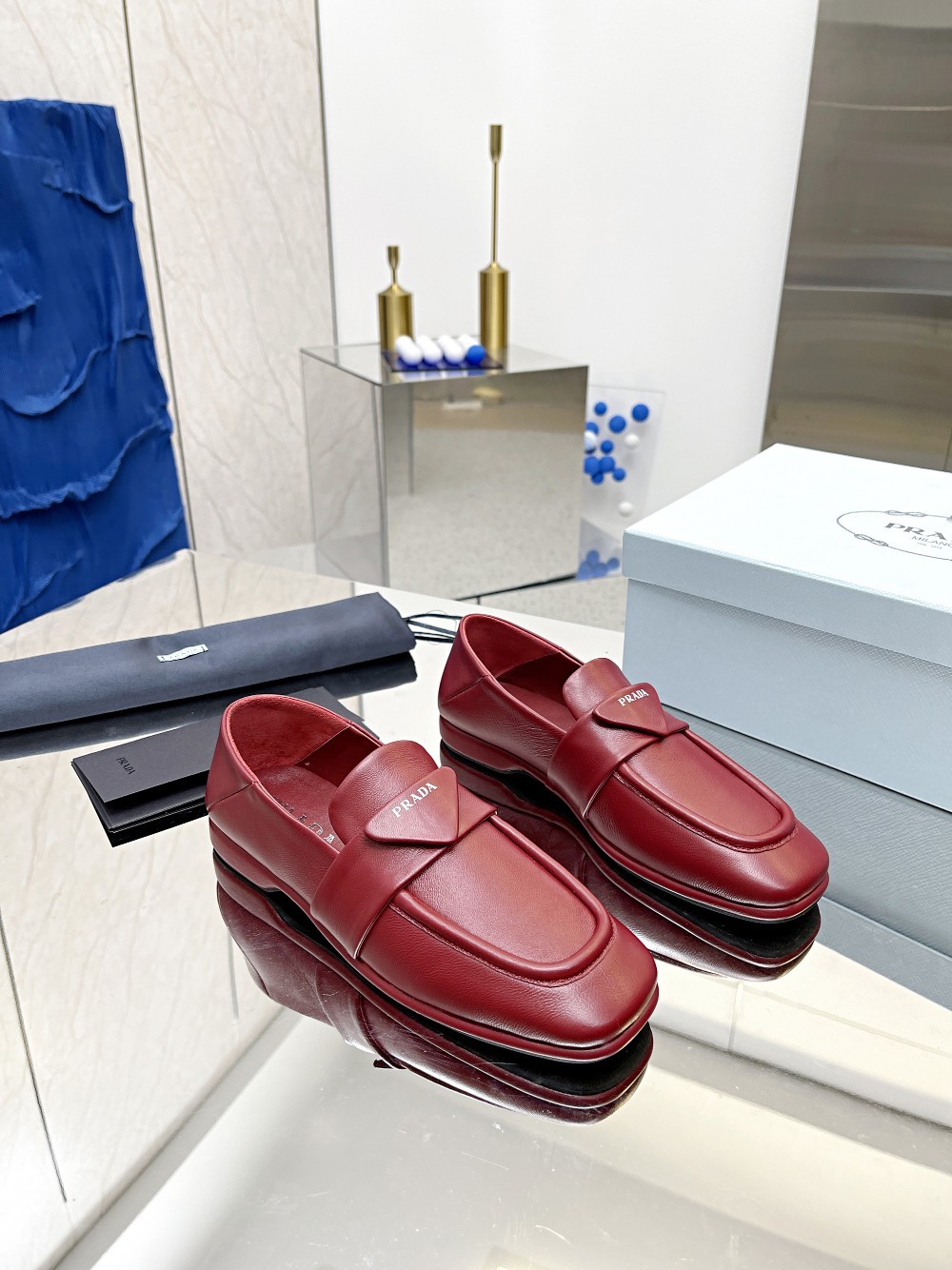 Prada Patent Loafers Burgundy For Women PRD