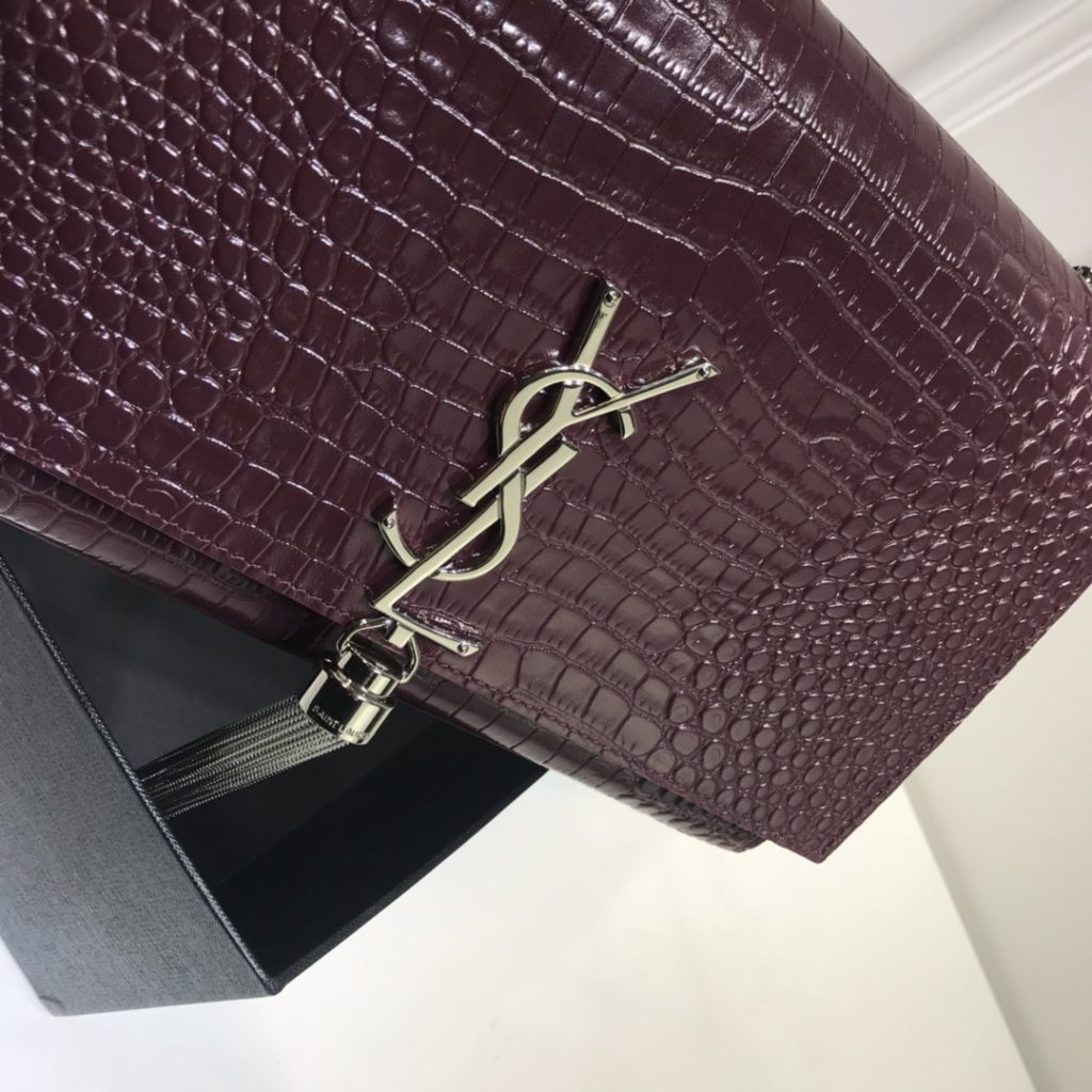 Saint Laurent Kate Medium Chain Bag With Tassel In Embossed Crocodile Dark Violet For Women 9.4in/24cm YSL