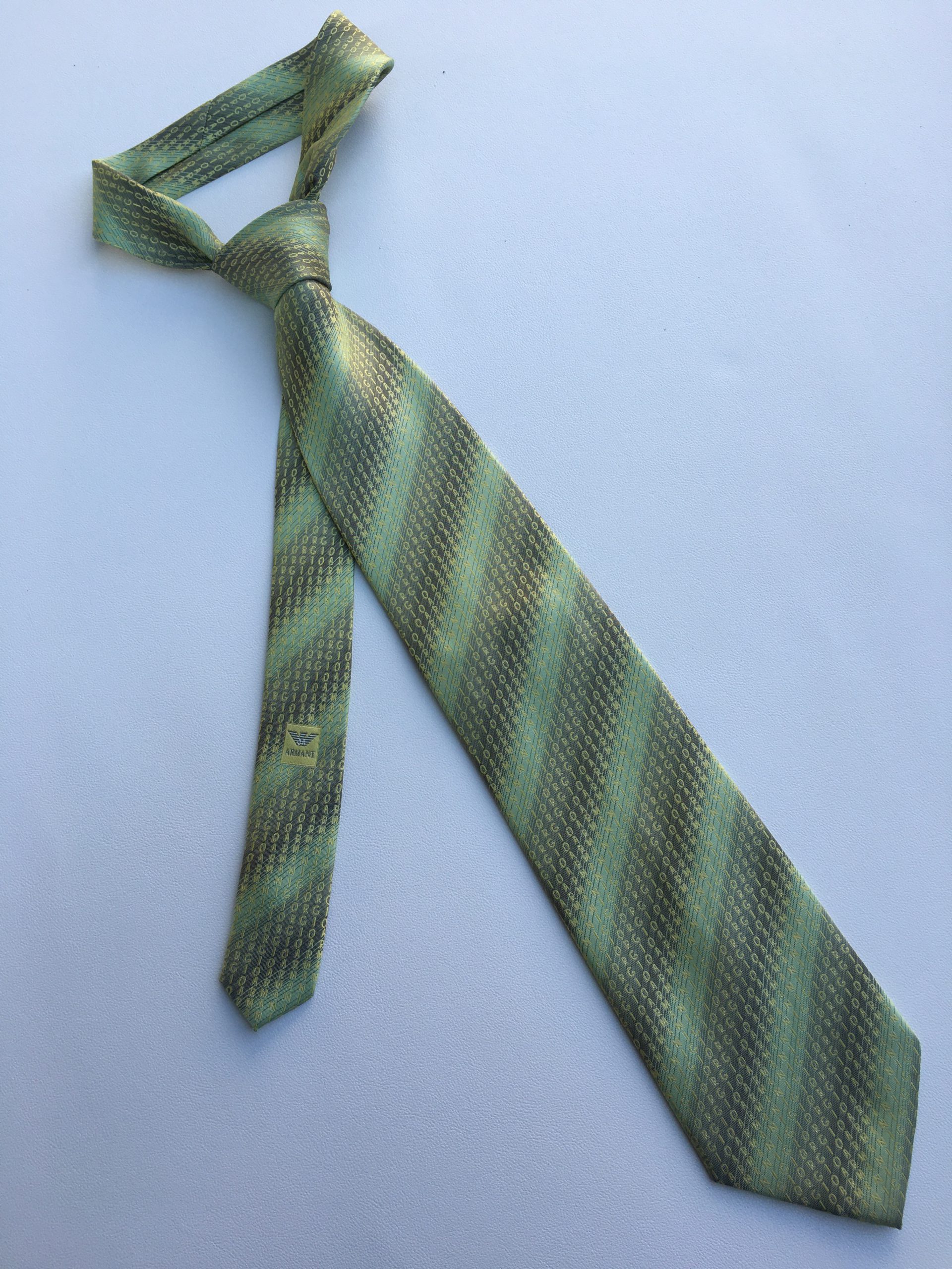 Armani Tie With Embroidered Text Light Green Armani Men Tie