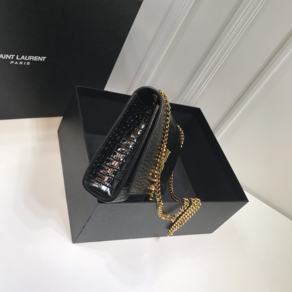 Saint Laurent Kate Medium Chain Bag With Tassel In Embossed Crocodile Black For Women 9.4in/24cm YSL 354119DND0J1000