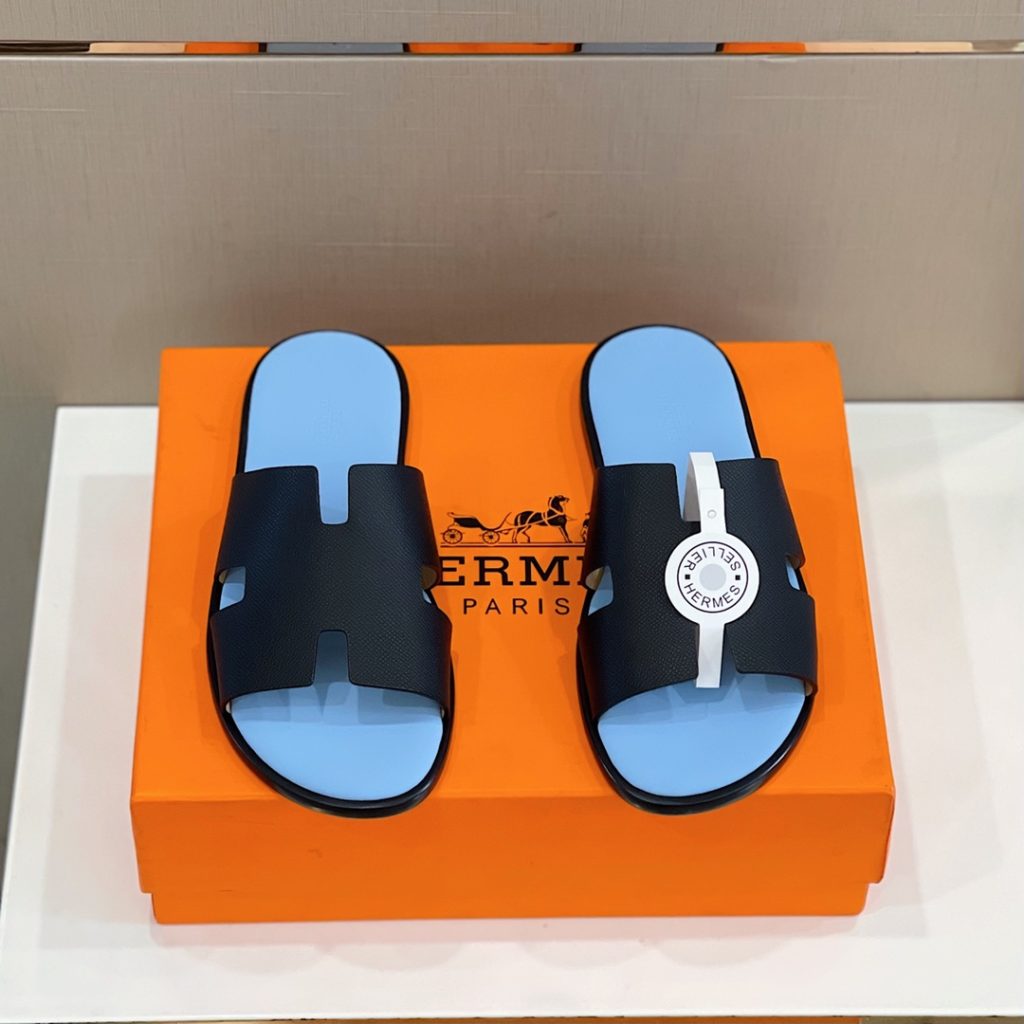 Hermes Izmir Sandal Black And Light Blue For Men