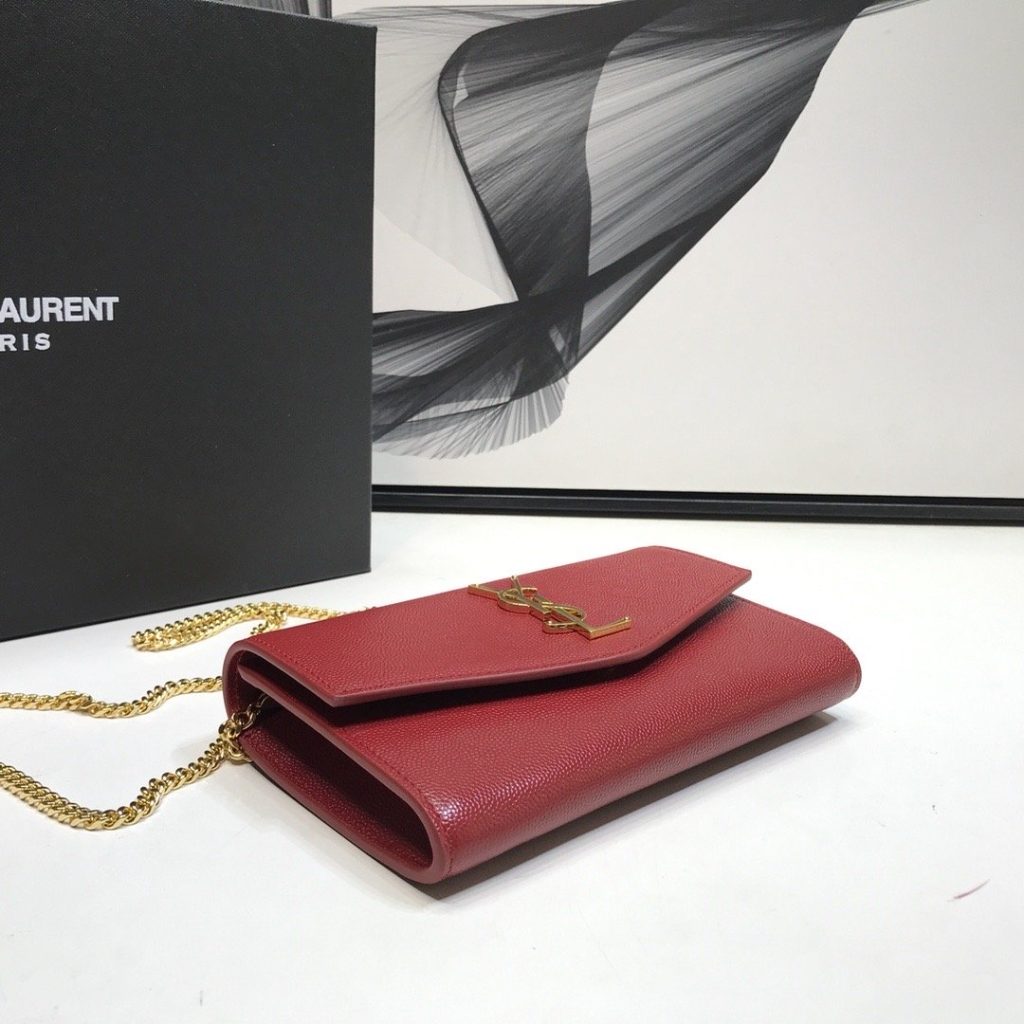 Saint Laurent Uptown Chain Wallet Red For Women 7.4in/19cm YSL