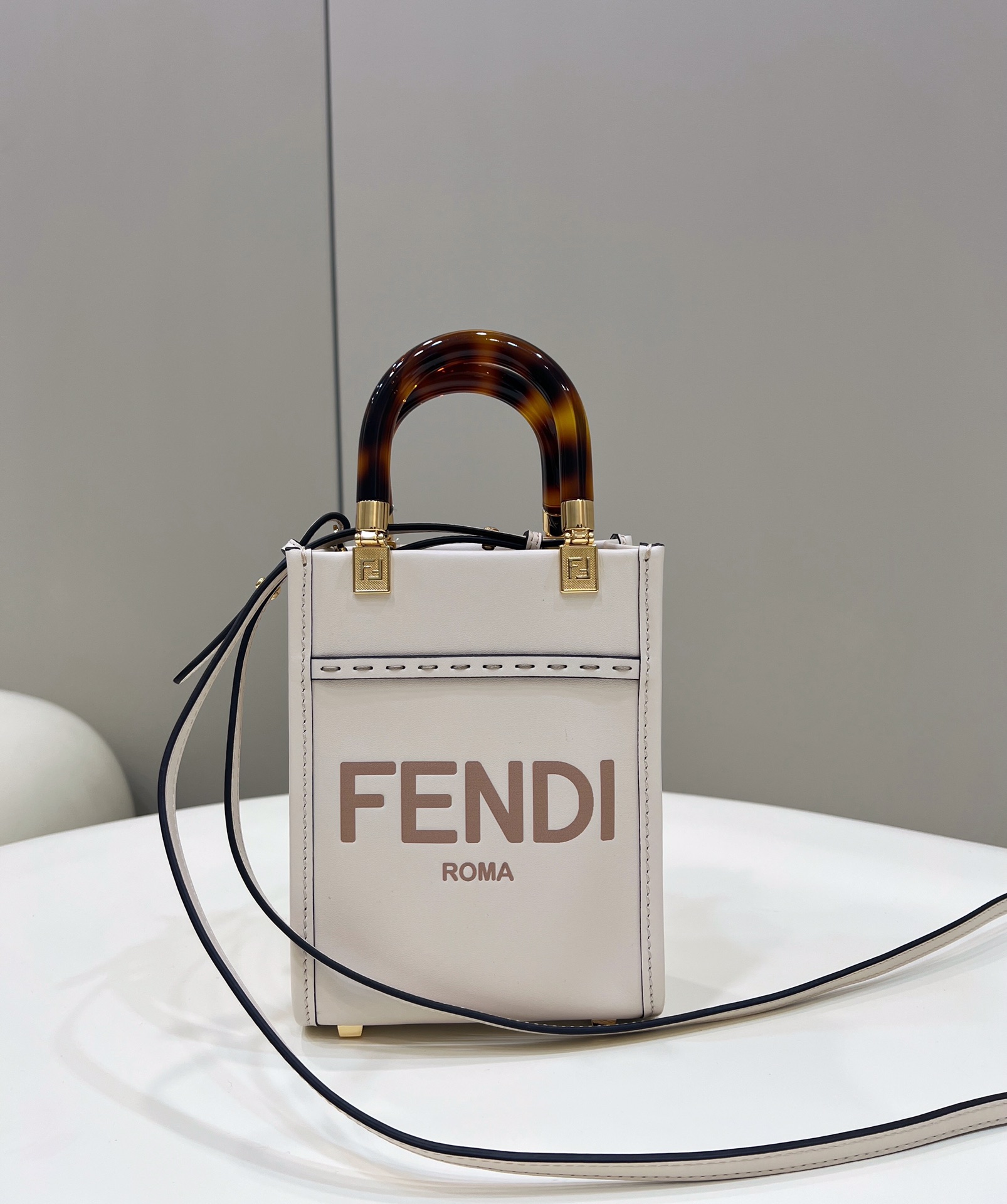 Fendi Sunshine Shopper White Mini Bag For Woman 13cm/5in