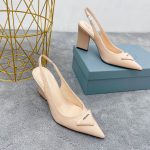 Prada Patent Sling-Back Pumps Beige For Women 3.5in/90mm PRD