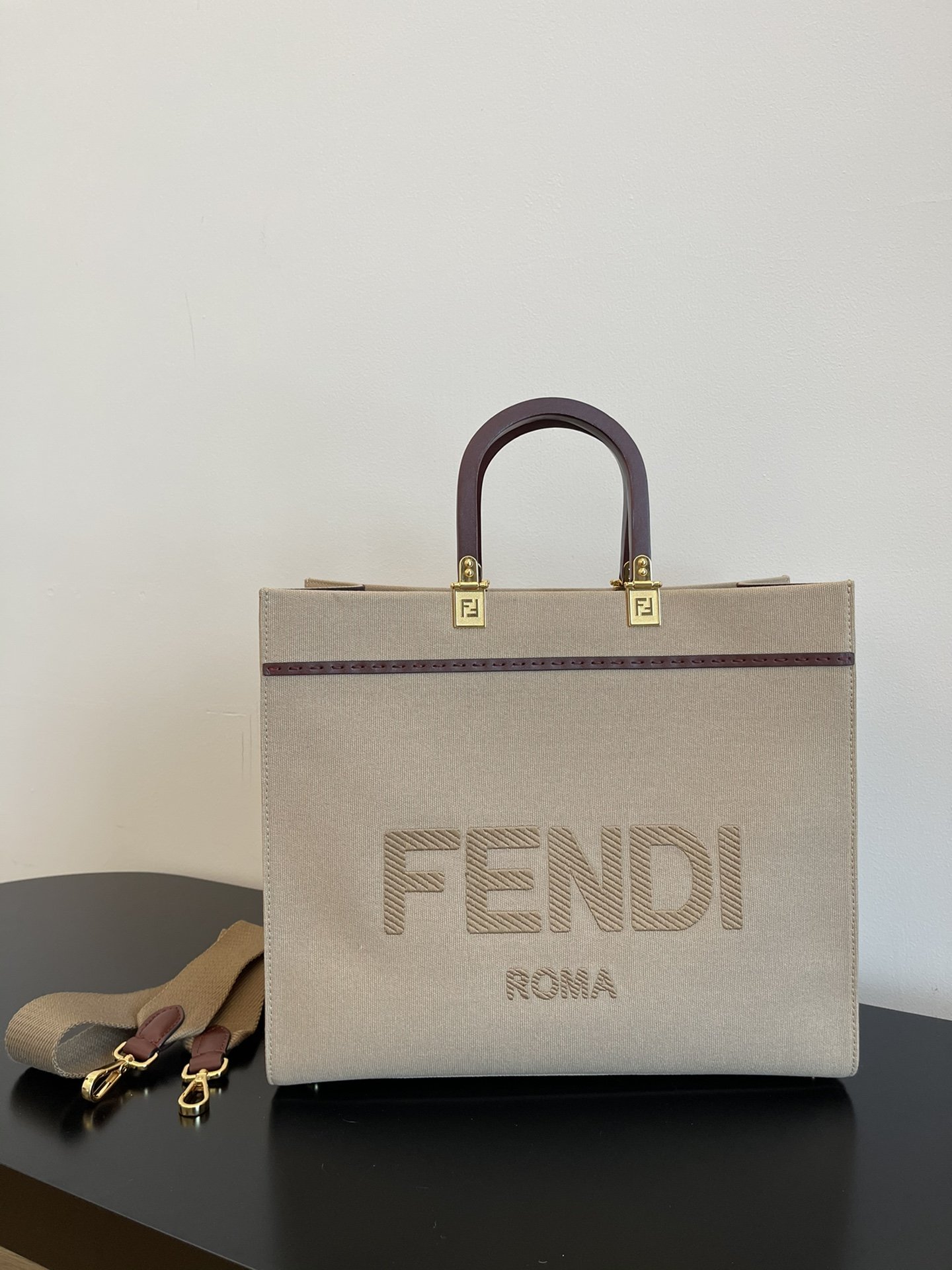 Fendi Sunshine Medium Tote Bag Beige Canvas For Women, Women’s Bags, Shoulder Bags 13.8in/35cm FF 8BH386