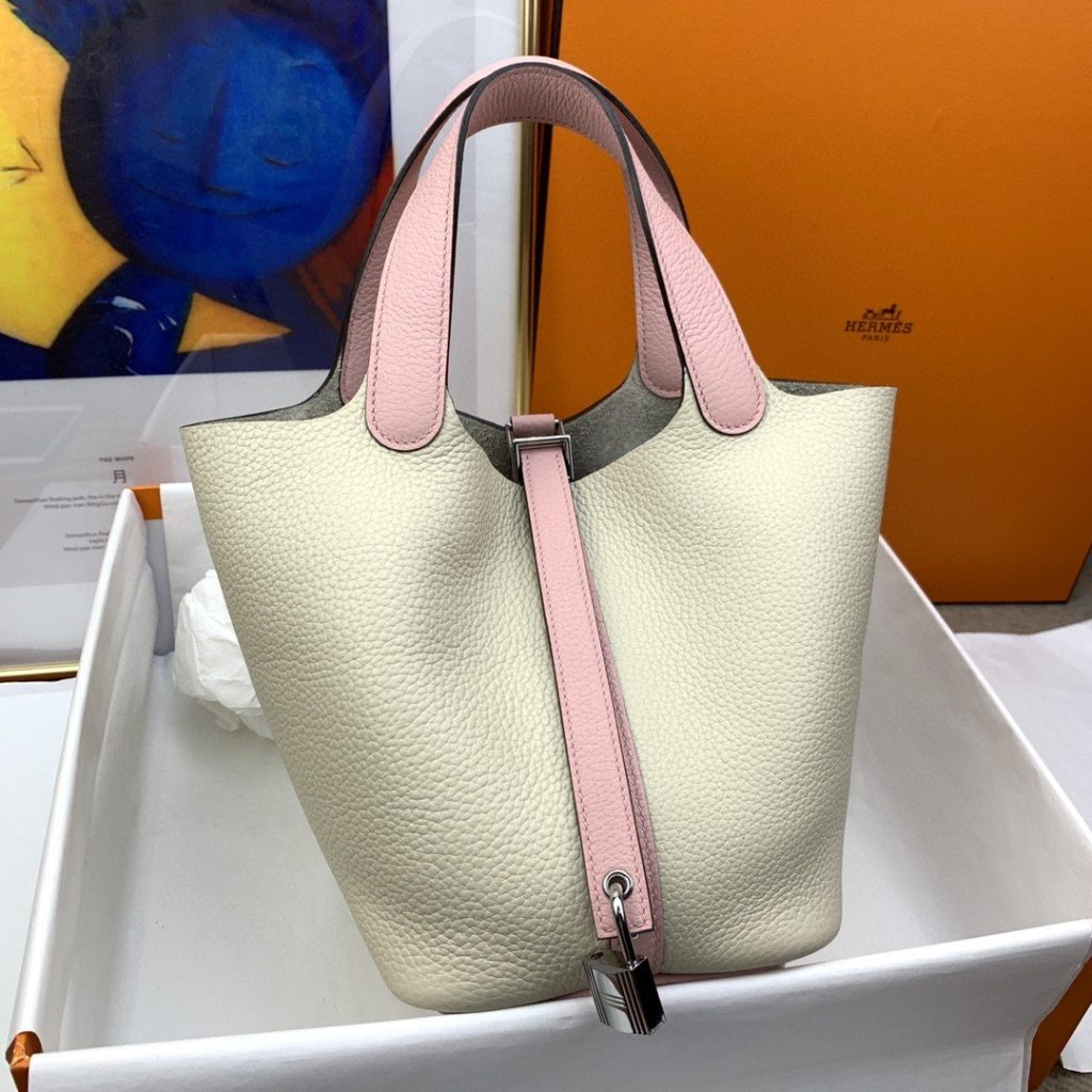 Hermes Picotin Lock 18 Bag Beige/Pink With Silver-Toned Hardware For Women, Women’s Handbags 7.1in/18cm