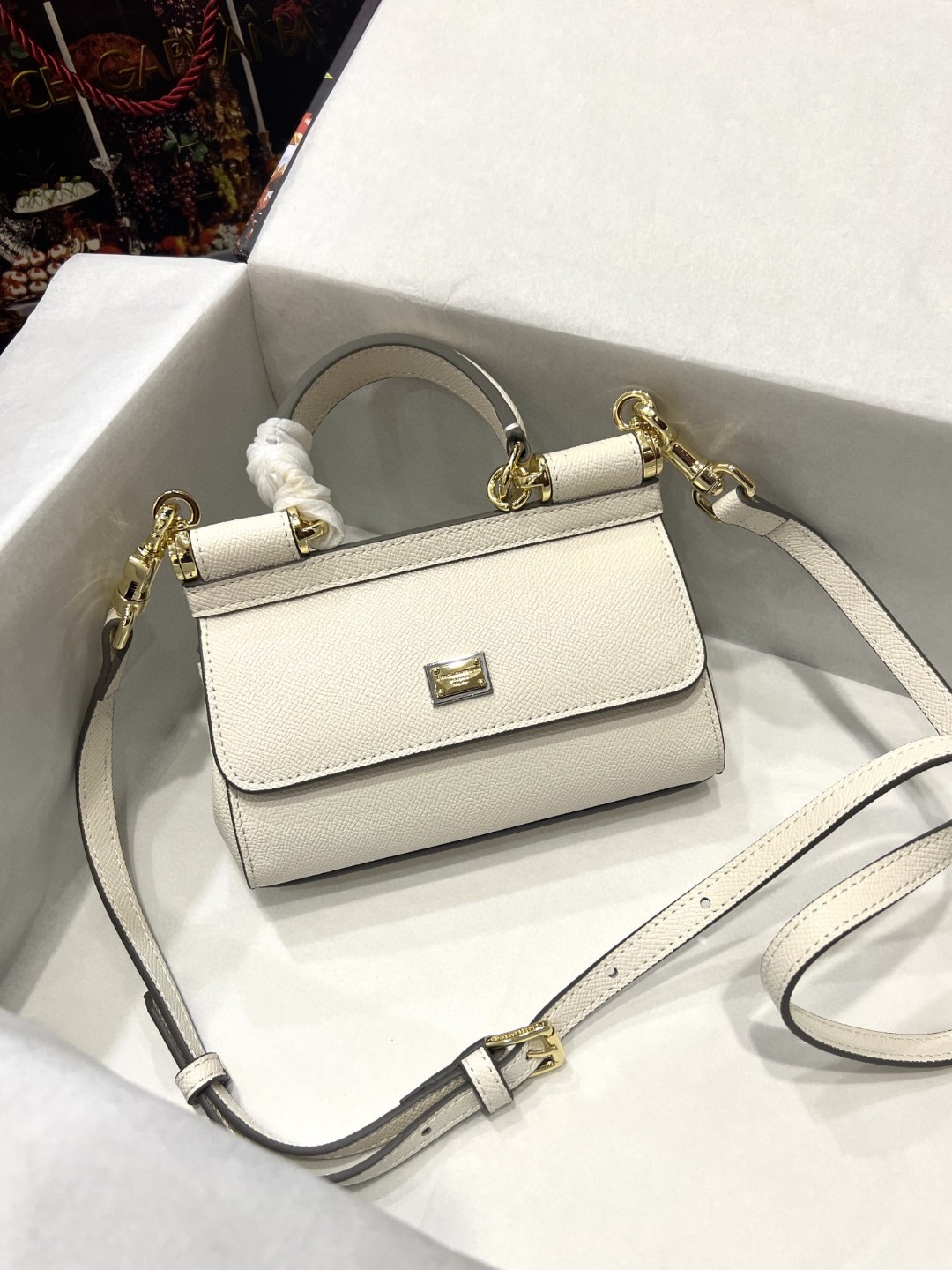 Dolce & Gabbana Small Sicily Bag In Dauphine White For Women 7.5in/19cm DG BB7116A100180001