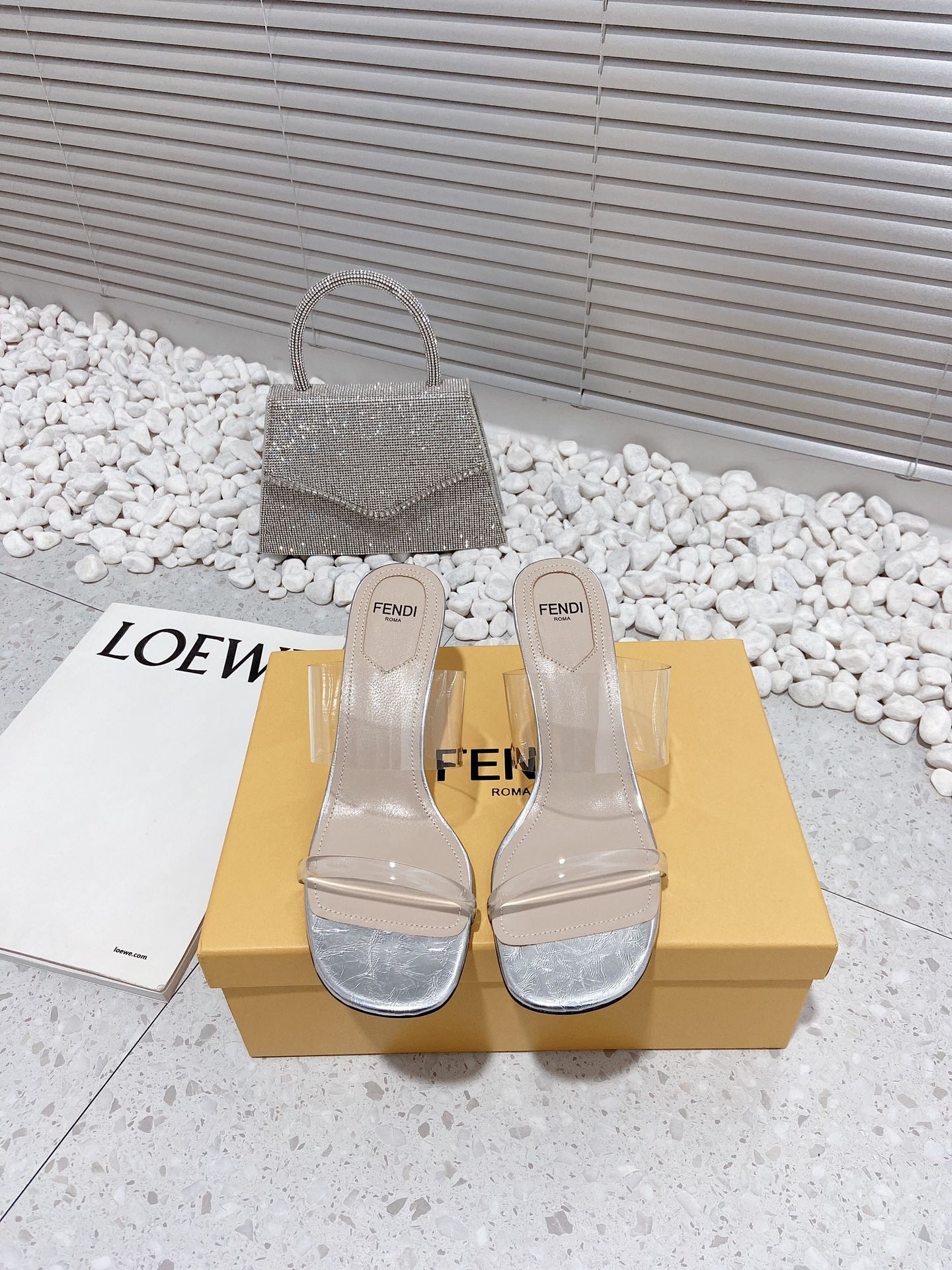 Fendi First Silver Transparent Medium-Heeled Sandals For Women