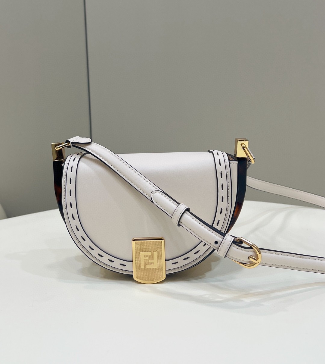 Fendi Moonlight Saddle White Bag For Woman 19cm/7.5in