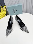 Prada Satin Slingback Pumps With Crystals Silver For Women 2.2in/55mm PRD