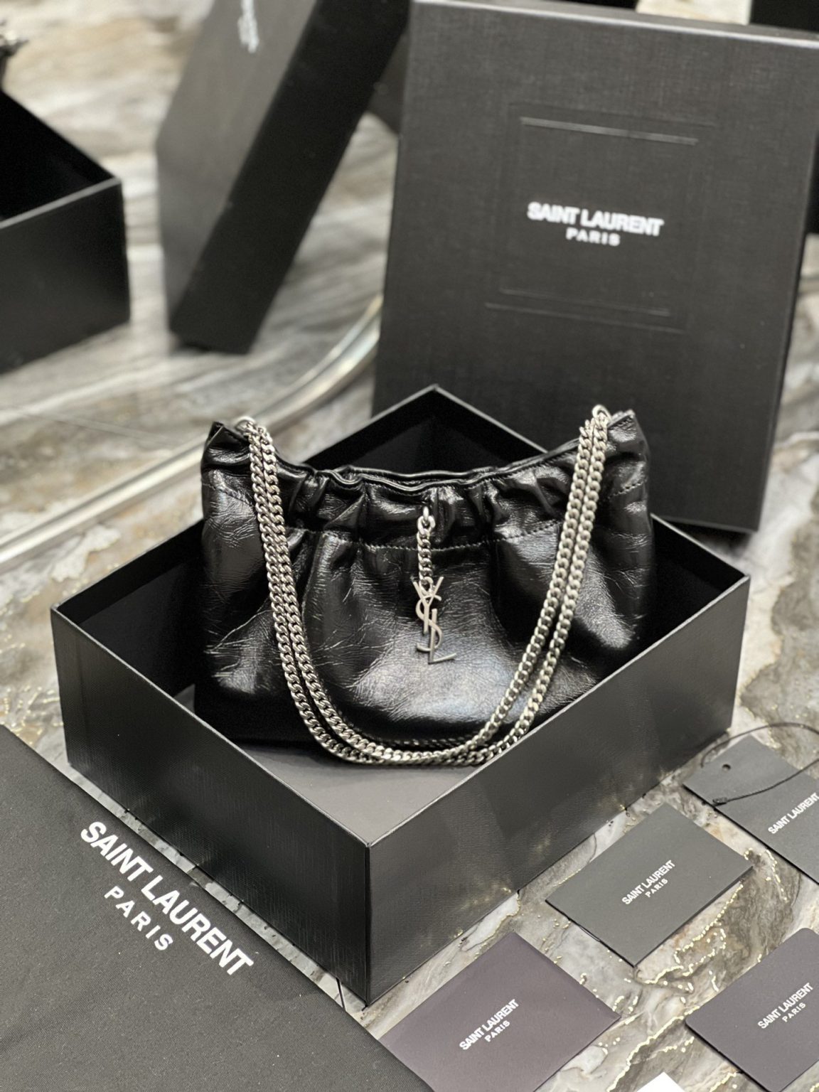 Saint Laurent Hobo Mini Bag Black With Silver Hardware For Women 9.4in/24cm YSl