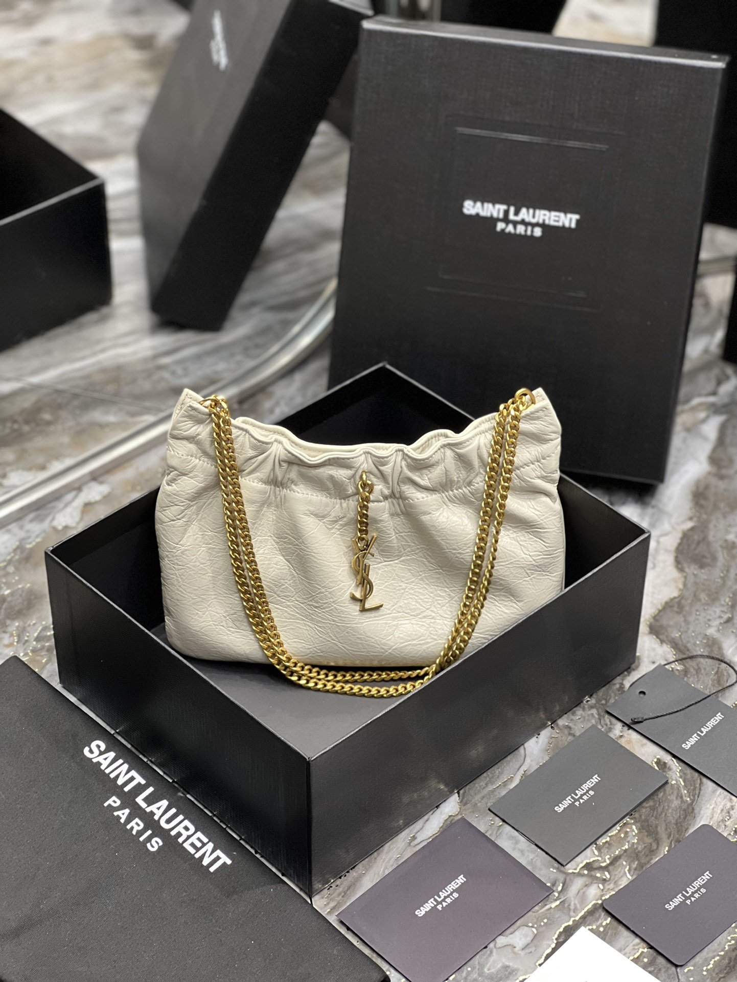 Saint Laurent Hobo Mini Bag White With Bronze Toned Hardware For Women 9.4in/24cm YSl