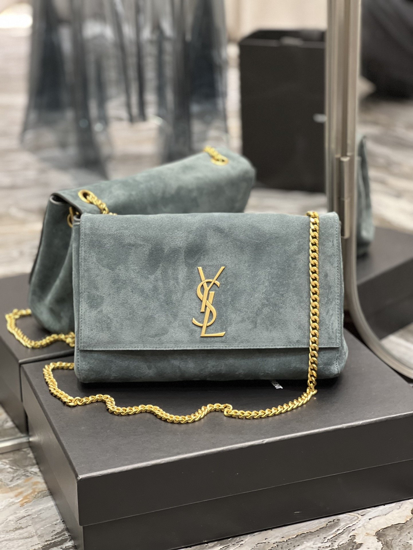 Saint Laurent Kate Medium Reversible Chain Bag In Suede With Gold Hardware For Women 11.2in/29cm YSL