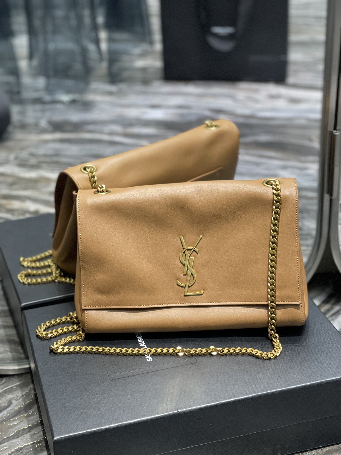 Saint Laurent Kate Medium Reversible Chain Bag Brown In Suede With Gold Hardware For Women 11.2in/29cm YSL