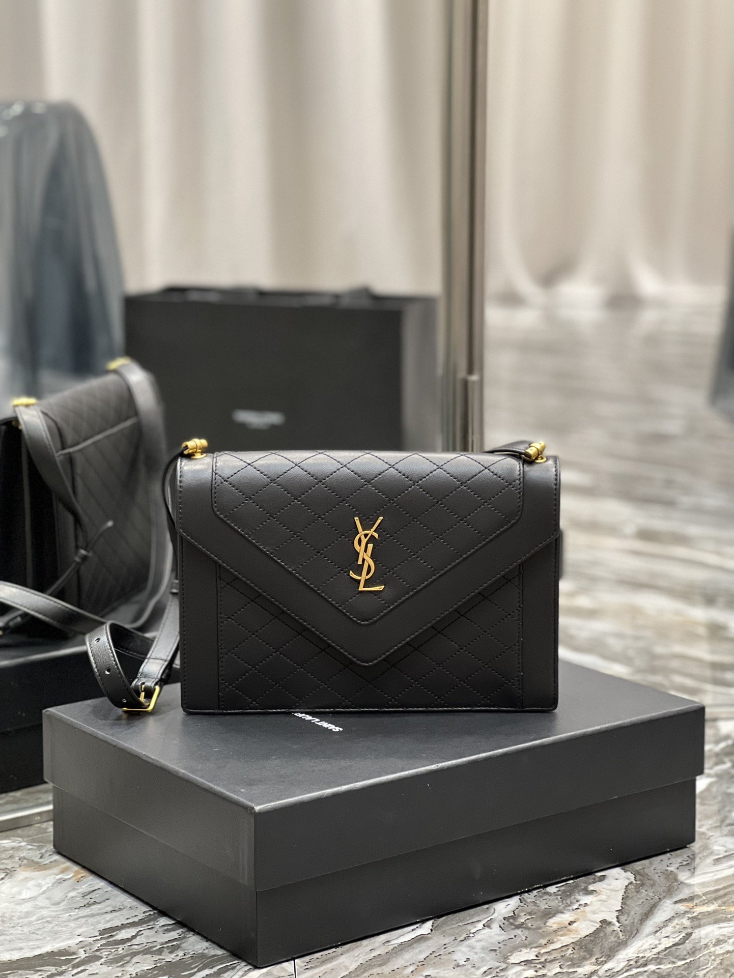 Saint Laurent Gaby Satchel Bag In Black With Gold Toned Hardware For Women 10.2in/26cm 6688631EL071000