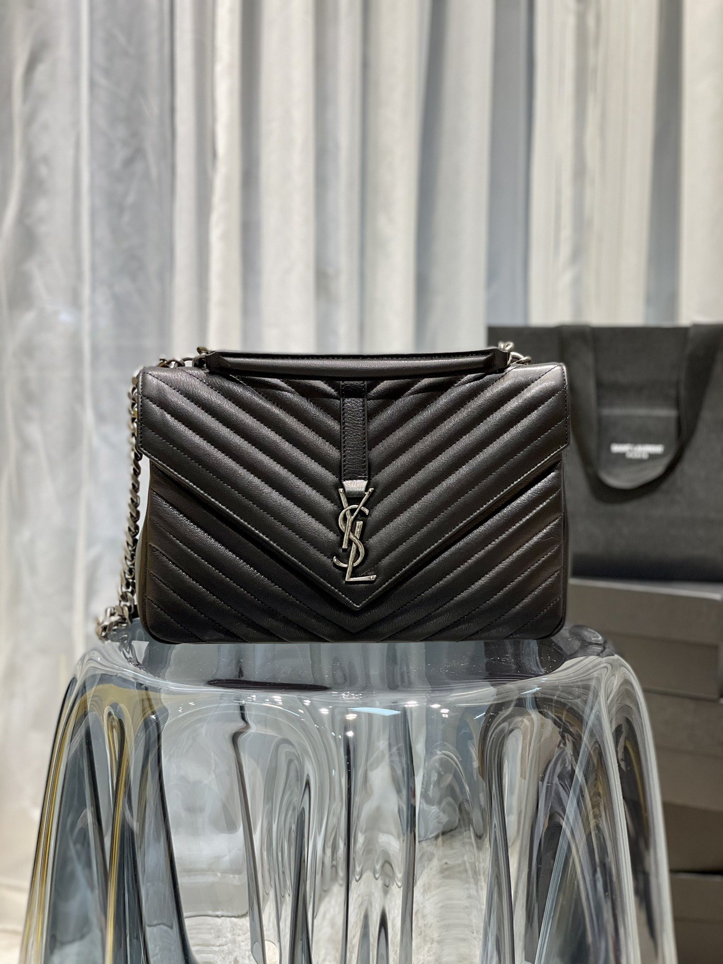 Saint Laurent College Large Chain Bag Black With Silver TonedHardware For Women 12.6in/32cm YSL 600278BRM041000