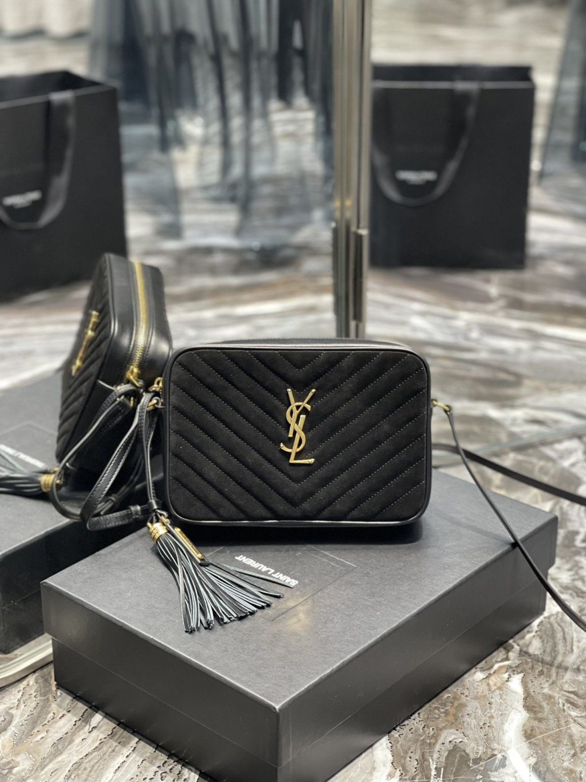 Saint Laurent Lou Camera Bag Black With Gold Hardware For Women 9in/23cm YSL 612544C4BW71000