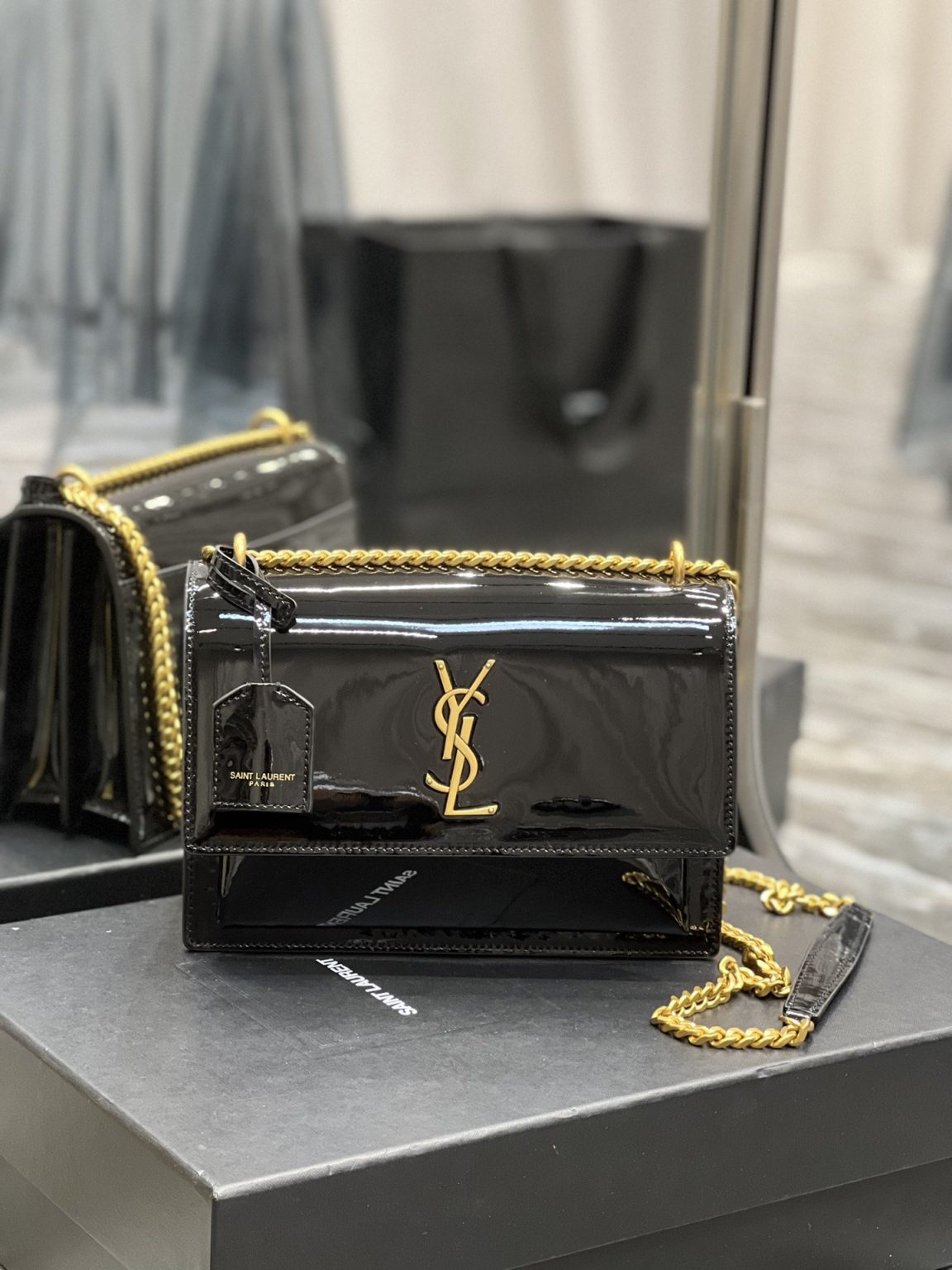 Saint Laurent Sunset Medium Chain Bag For Women 8.6in/22cm Black YSL