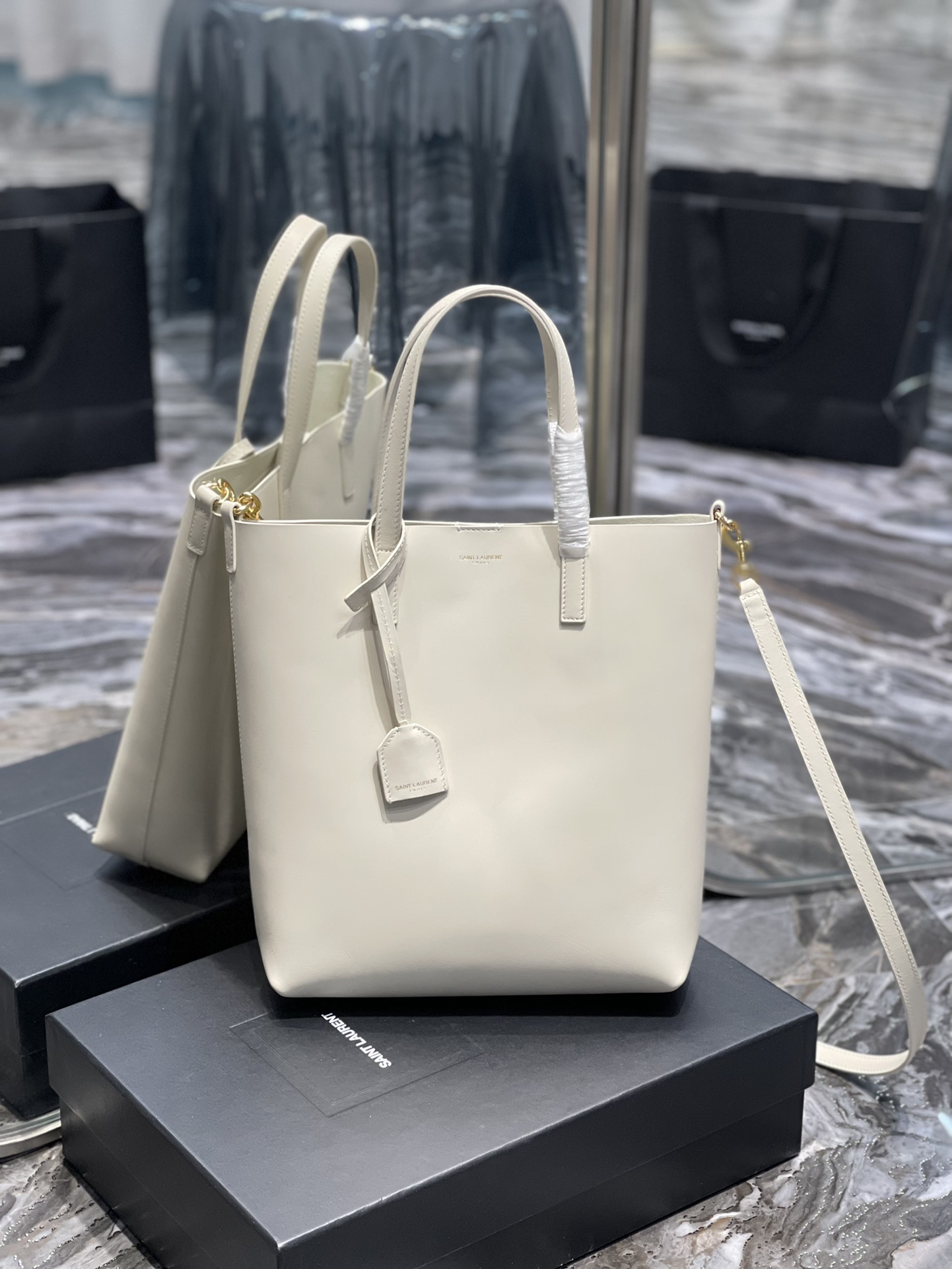 Saint Laurent Shopping Bag White Toy In Supple For Women 11in/28cm YSL 600307CSV0J9207