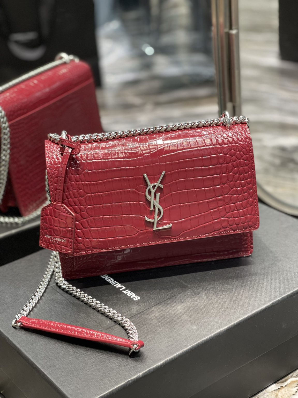 Saint Laurent Sunset Medium Chain Bag Red For Women 8.6in/22cm YSL