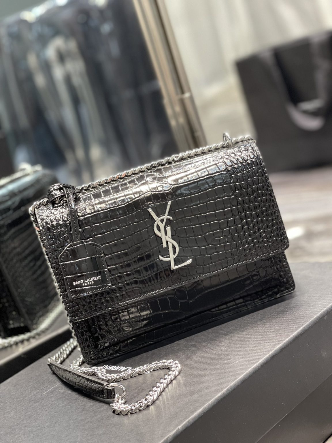 Saint Laurent Sunset Medium Chain Bag Black For Women 8.6in/22cm YSL 442906DND0U1000