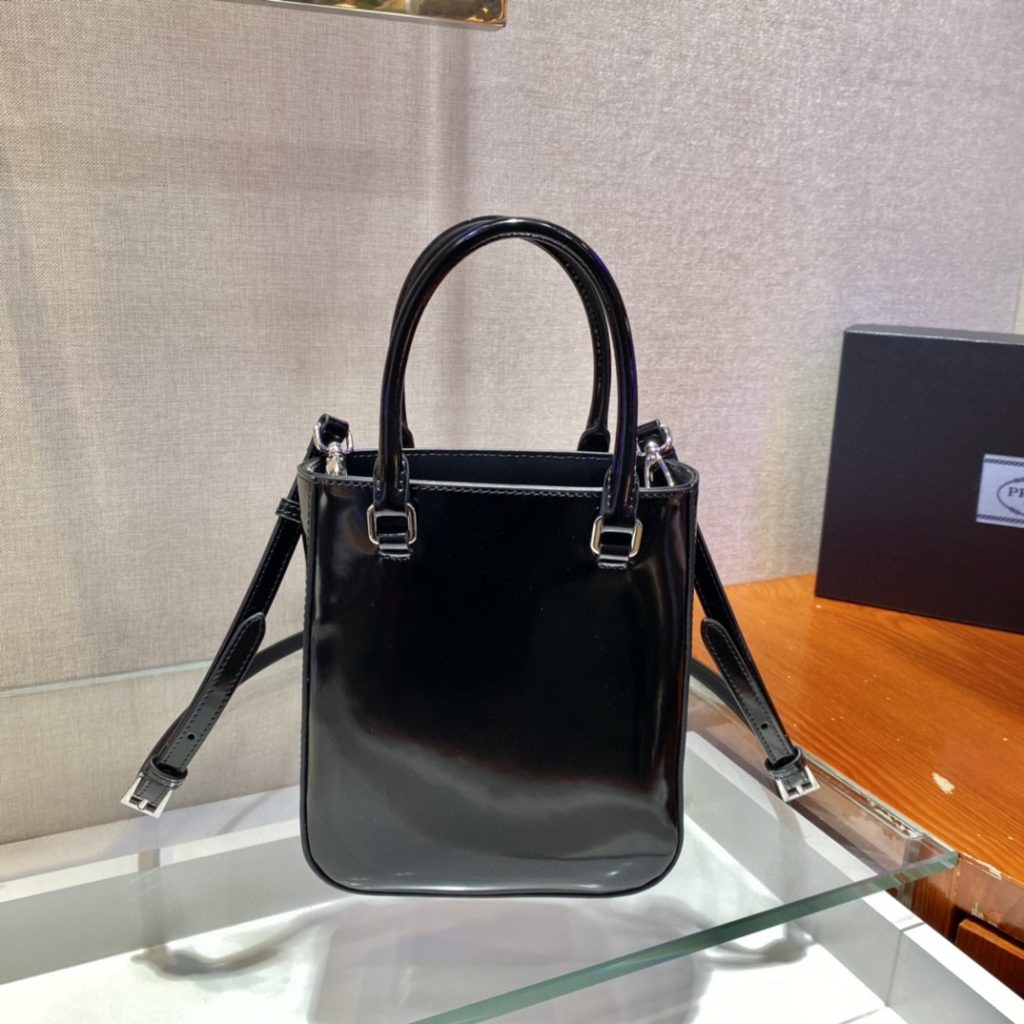 Prada Small Brushed Tote Black For Women, Women’s Bags 6.9in/18cm 1BA331_ZO6_F0002_V_OOO