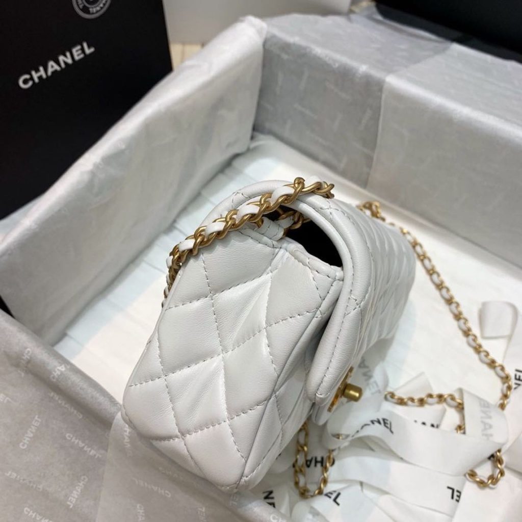 Chanel Flap Bag With CC Ball On Strap White For Women, Women’s Handbags, Shoulder And Crossbody Bags 7.8in/20cm AS1787