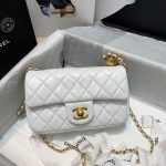 Chanel Flap Bag With CC Ball On Strap White For Women, Women’s Handbags, Shoulder And Crossbody Bags 7.8in/20cm AS1787