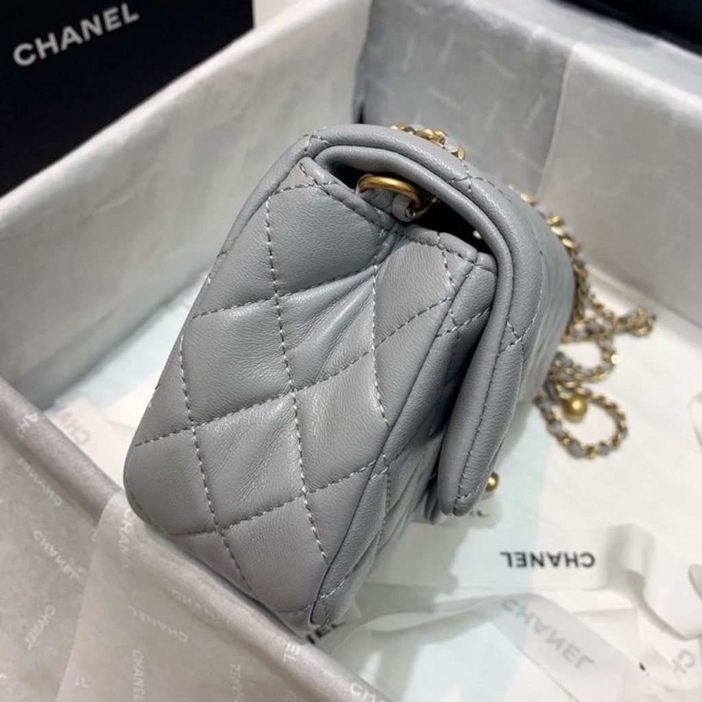 Chanel Flap Bag With CC Ball On Strap Grey For Women, Women’s Handbags, Shoulder And Crossbody Bags 7.8in/20cm AS1787