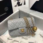 Chanel Flap Bag With CC Ball On Strap Grey For Women, Women’s Handbags, Shoulder And Crossbody Bags 7.8in/20cm AS1787