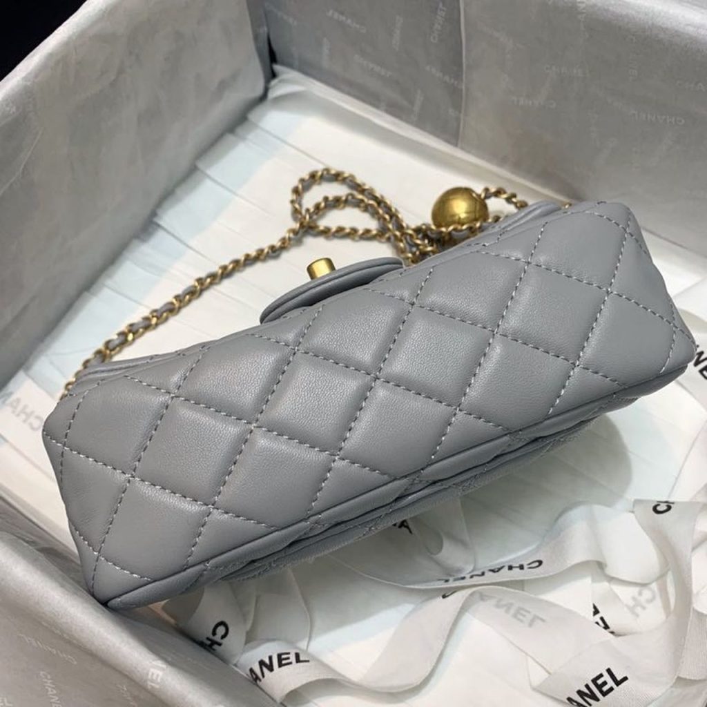 Chanel Flap Bag With CC Ball On Strap Grey For Women, Women’s Handbags, Shoulder And Crossbody Bags 7.8in/20cm AS1787