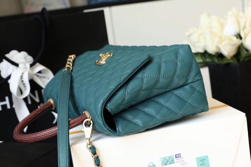 Chanel Large Flap Bag With Top Handle Teal For Women, Women’s Handbags, Shoulder And Crossbody Bags 11in/28cm A92991