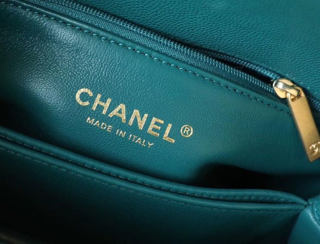 Chanel Medium Flap Bag With Top Handle Teal For Women, Women’s Handbags, Shoulder And Crossbody Bags 9in/23cm A92990