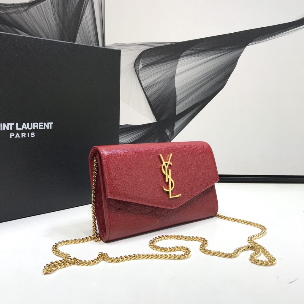 Saint Laurent Uptown Chain Wallet Red For Women 7.4in/19cm YSL