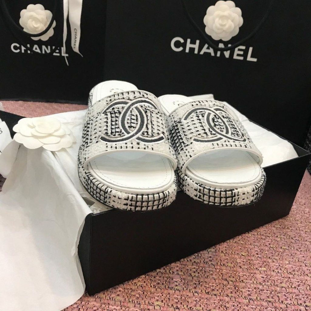 Chanel Mules White/Gray For Women, Women’s Shoes