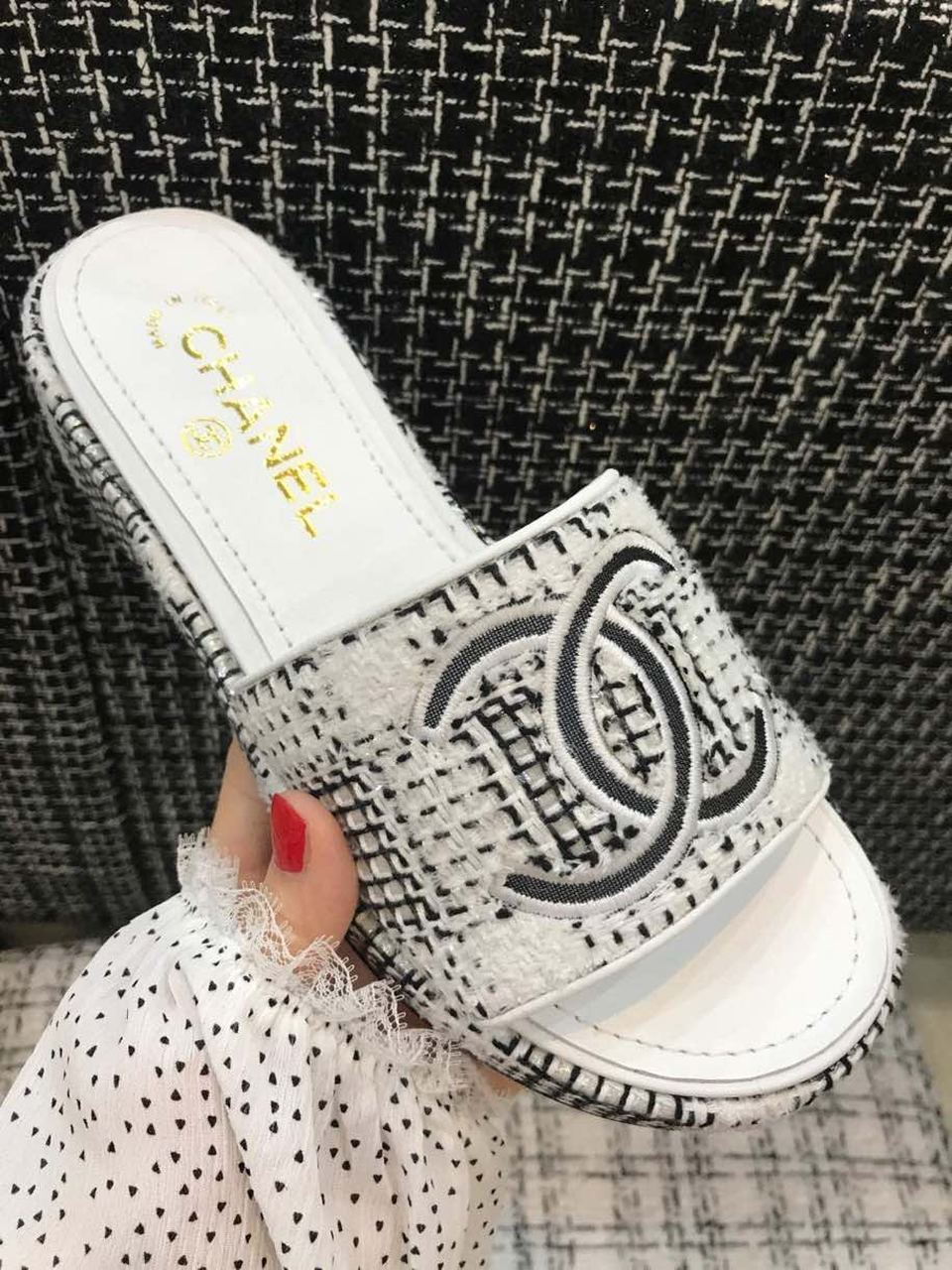 Chanel Mules White/Gray For Women, Women’s Shoes