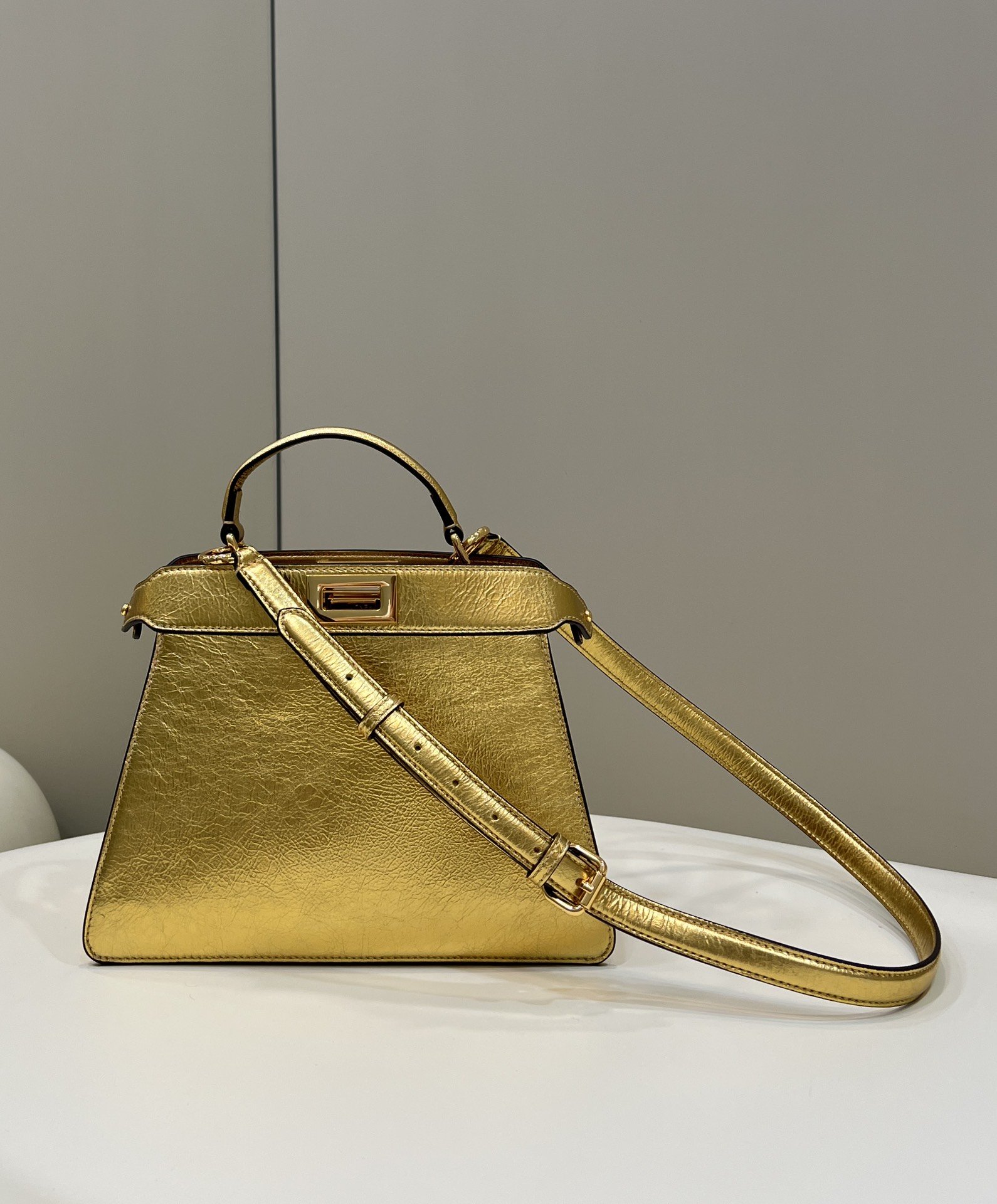 Fendi Peekaboo Small Gold Bag For Woman 27cm/11in