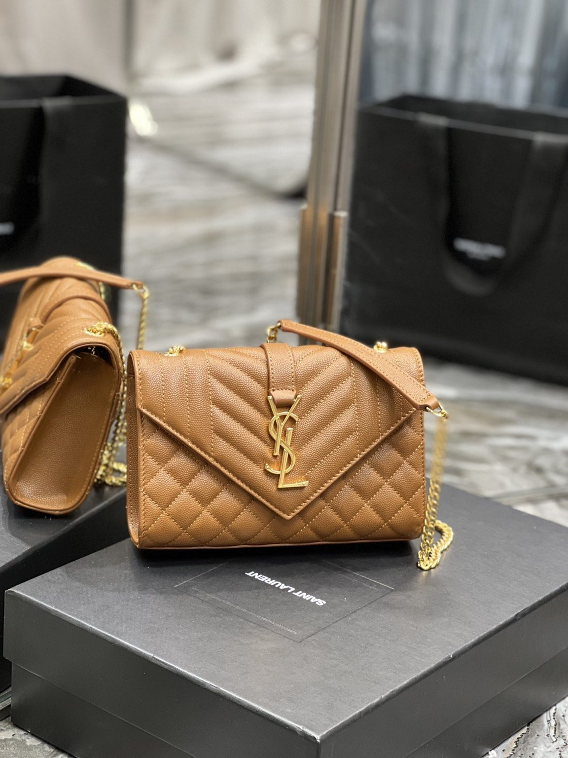 Saint Laurent Small Bag Dark Natural In Mix Matelasse For Women 8.2in/21cm YSL 600195BOW919207