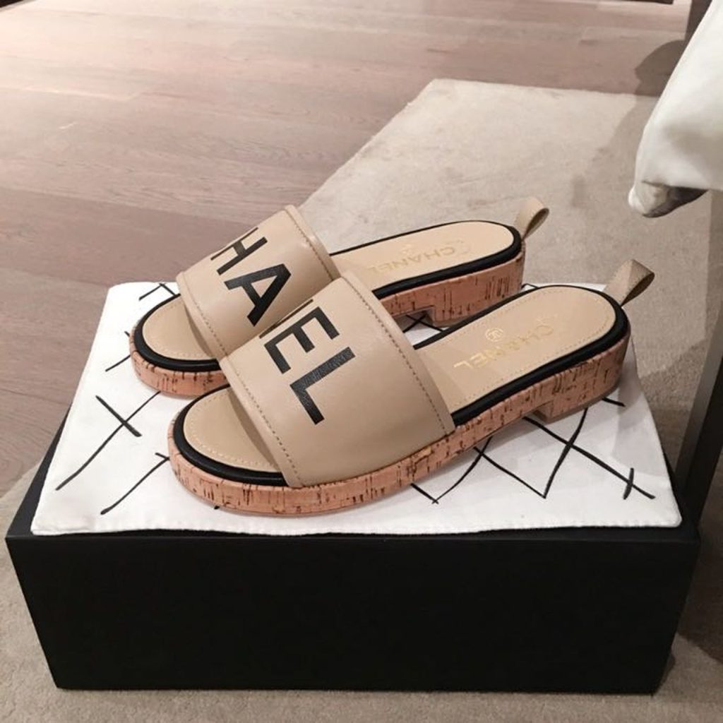 Chanel Woven Chain Cork Sandals Tweed Beige/Black For Women, Women’s Shoes