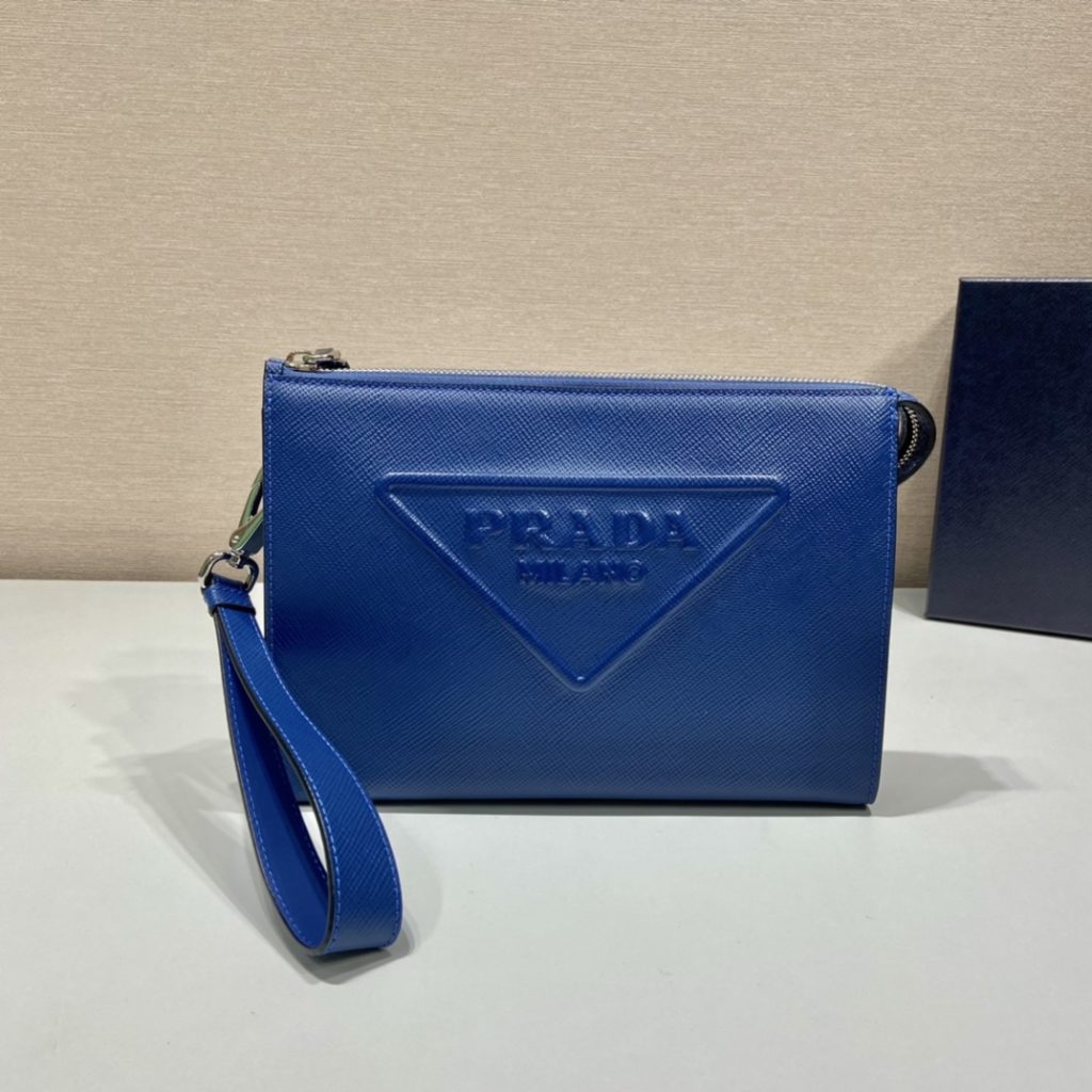 Prada Saffiano Pouch Blue For Women, Women’s Bags 9.8in/25cm 2VF039_2FAD_F0016_V_OOO