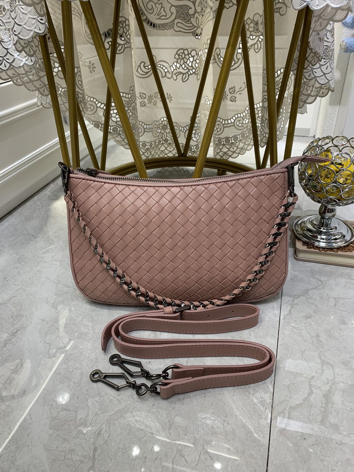 Bottega Veneta Crossbody Bag Pink, For Women, Women’s Bags 9.4in/24cm