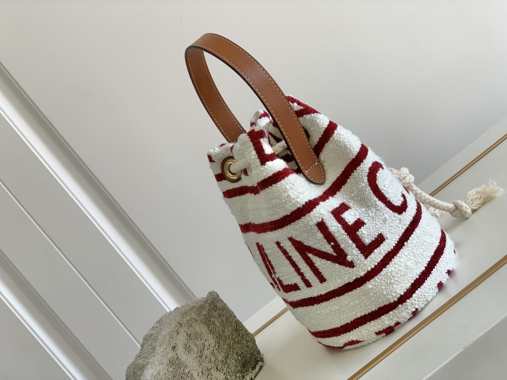 Celine Teen Drawstring In Textile With Celine All-Over White/Red For Women 7in/19cm