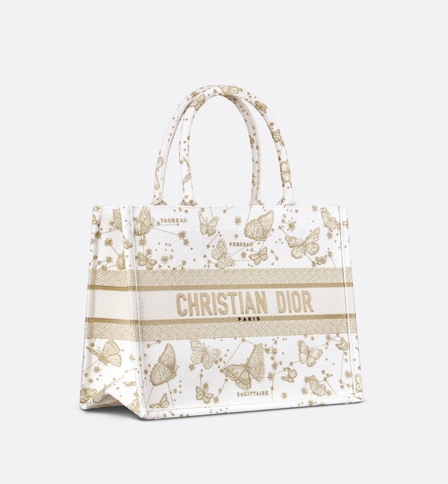 Christian Dior Medium Dior Book Tote Gold-Tone And White Bag For Women M1296ZESU_M01E- 14 Inches / 36 Cm