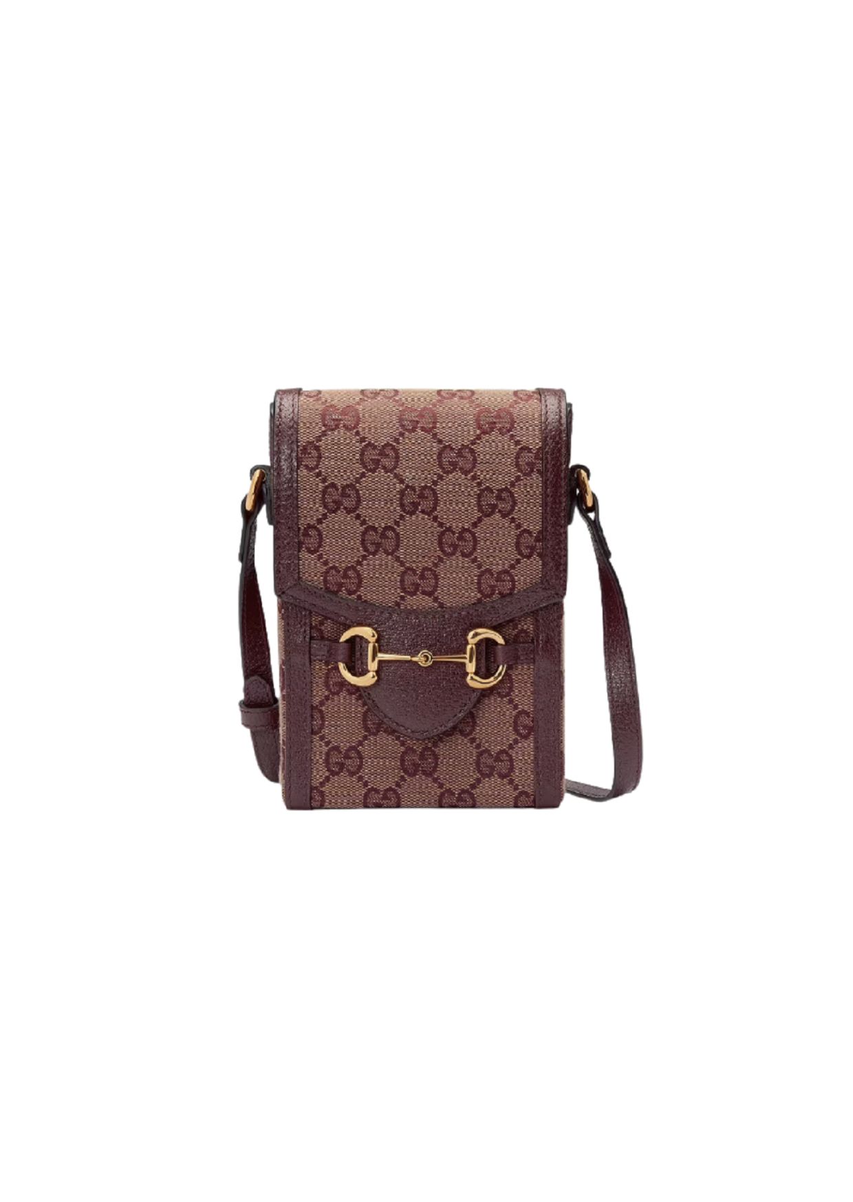 Gucci Horsebit 1955 Mini Bag Beige And Burgundy GG Supreme Canvas For Women  6.7in/17cm GG 625615F6B3G9865