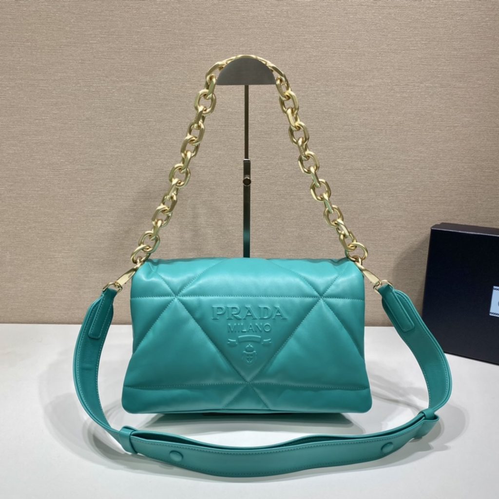 Prada System Nappa Patchwork Shoulder Bag Jade Green For Women, Women’s Bags 7.5in/19cm