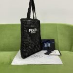 Prada Raffia Tote Bag Black For Women, Women’s Bags 14.9in/38cm 1BG393_2A2T_F0002_V_OOO