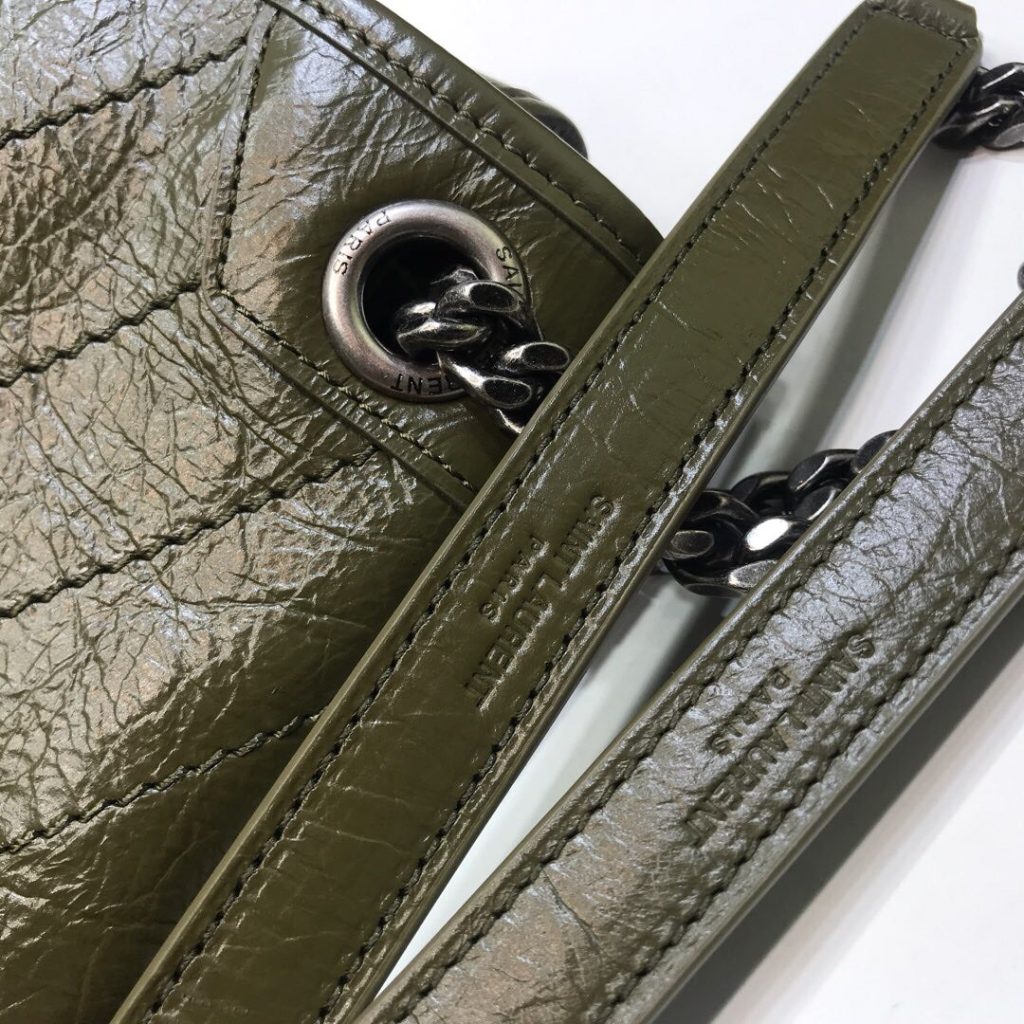 Saint Laurent Niki Medium Chain Bag In Crinkled Vintage Green For Women 11in/28cm YSL 6331581YG041229